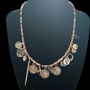 Vintage Victorian Fusion Edwardian Coin Sterling Silver Charm Necklace